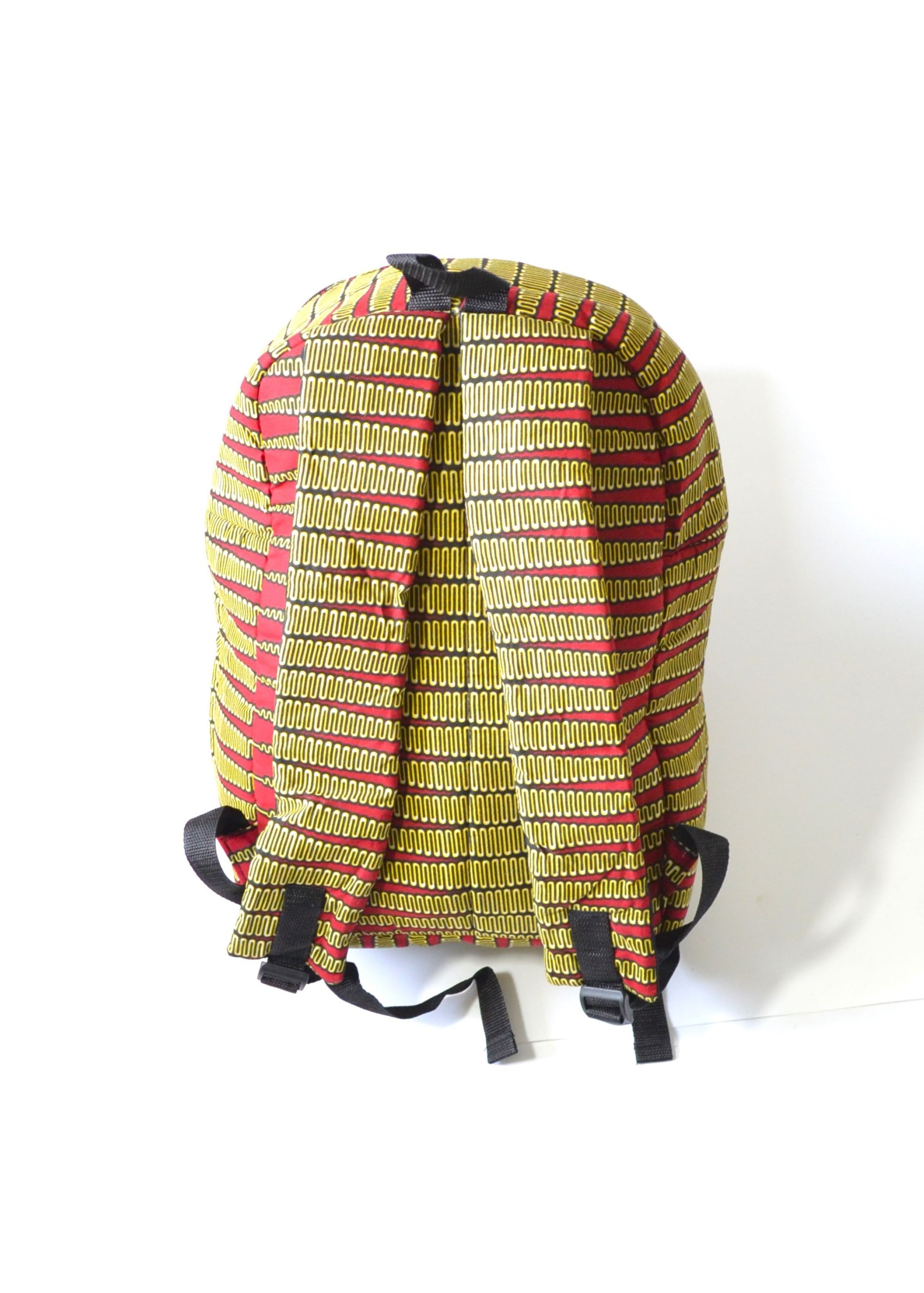 Sac à dos en tissu wax rouge et jaune (Grand)