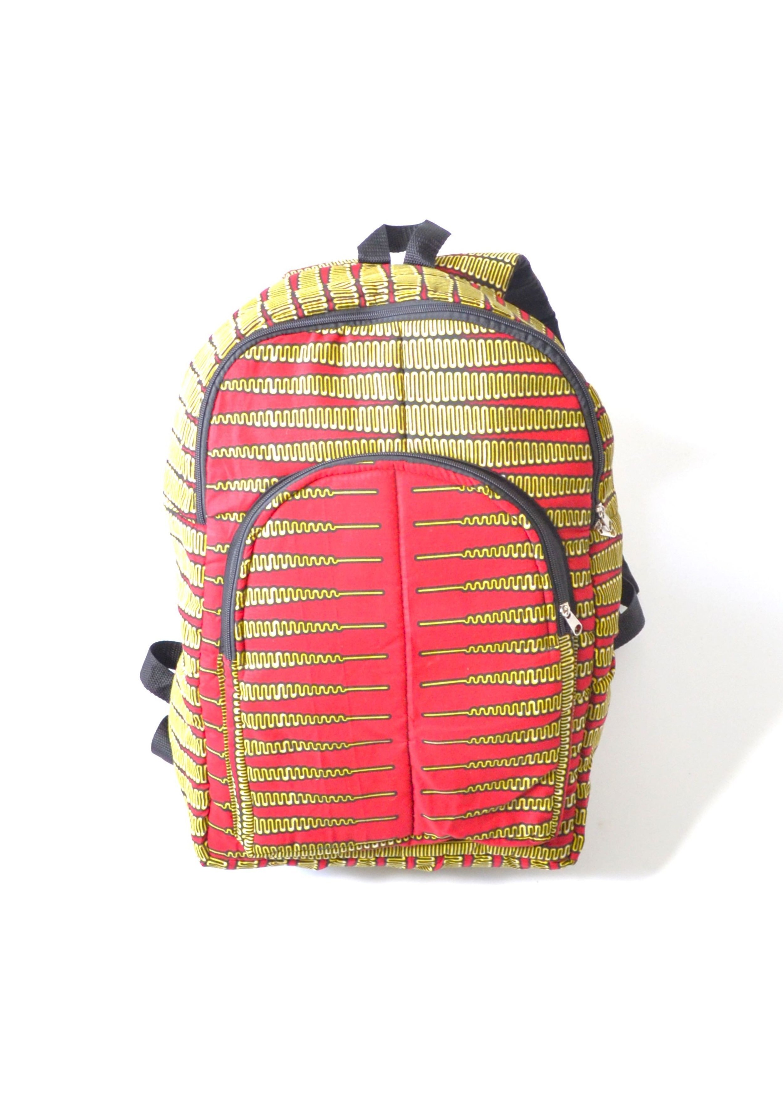 Sac à dos en tissu wax rouge et jaune (Grand)