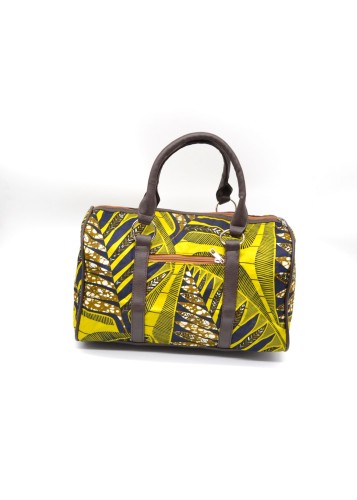 Sac à main jaune et marron en tissu wax Sac à main jaune et marron en tissu wax