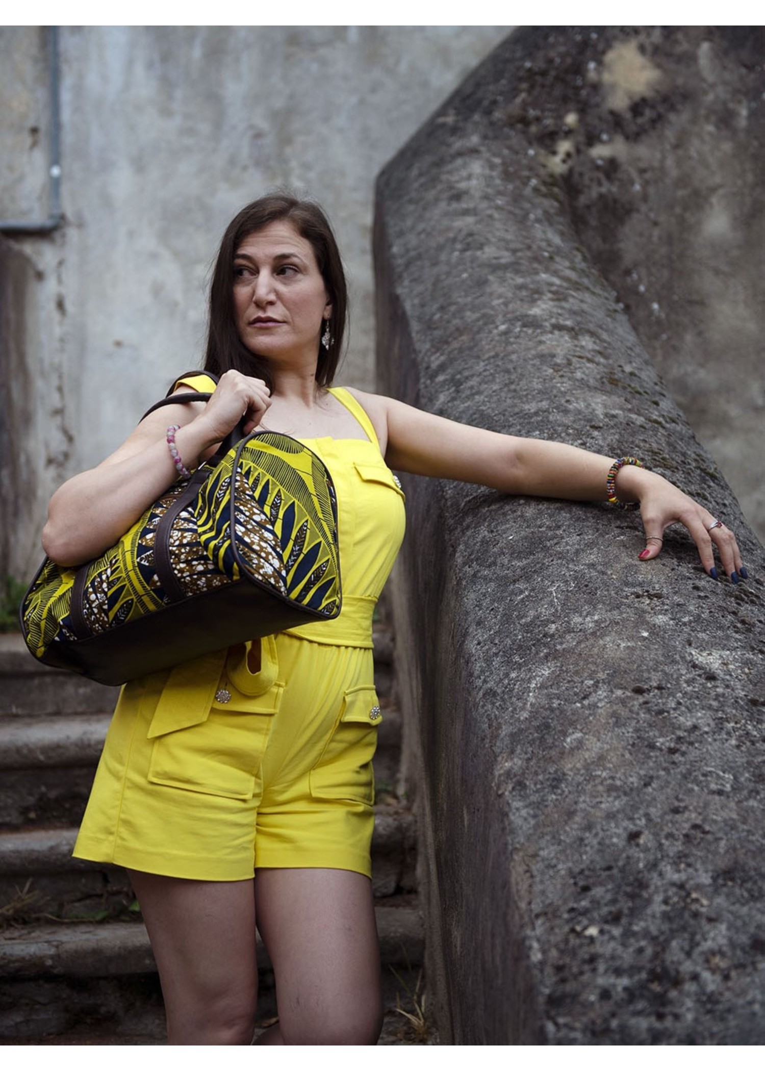 Sac à main jaune et marron en tissu wax Sac à main jaune et marron en tissu wax