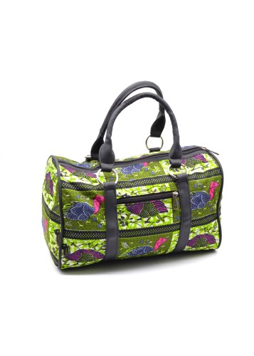 Sac à main vert et motifs animalier en Wax avec poche zippée Sac à main vert et motifs animalier en Wax avec poche zippée