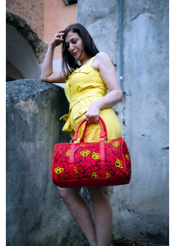 Sac à main fait main en tissu wax rouge et jaune Sac à main fait main en tissu wax rouge et jaune