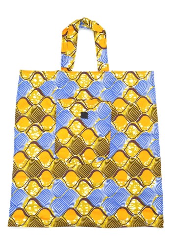 Tote Bag en tissu Wax Bleu, jaune et marron