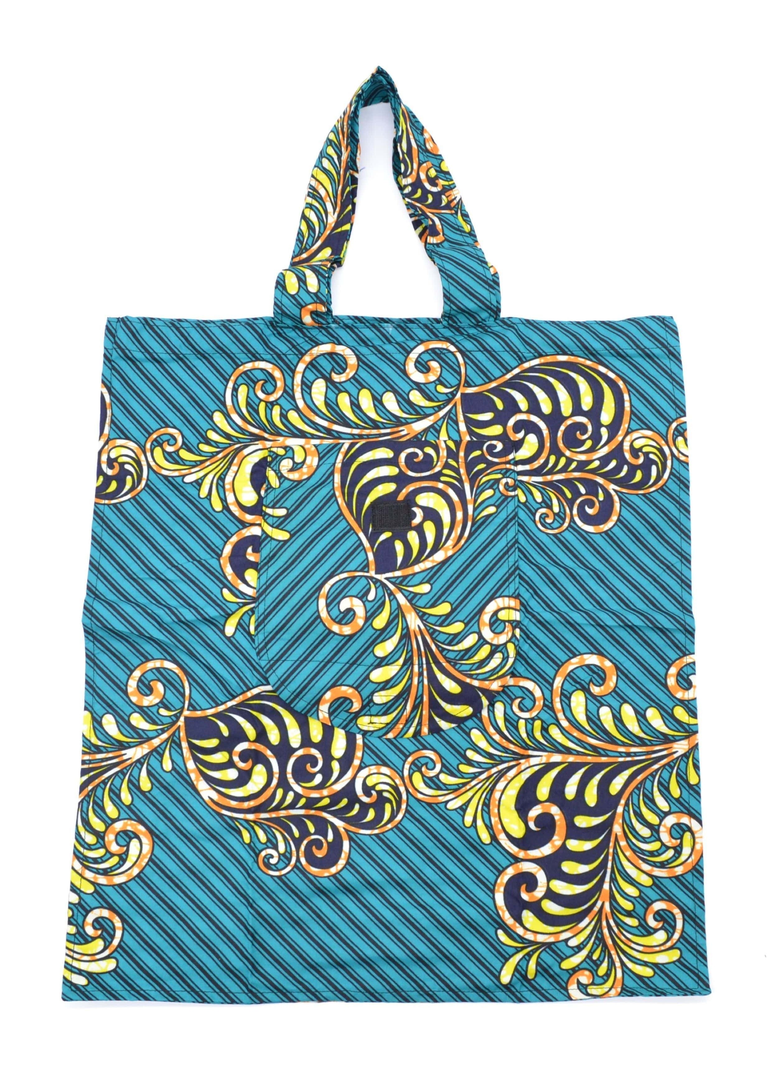 Tote Bag bleu turquoise en tissu wax
