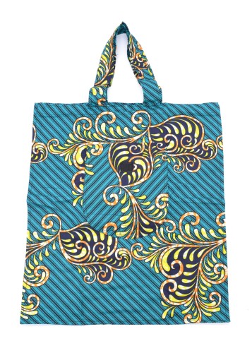 Tote Bag bleu turquoise en tissu wax