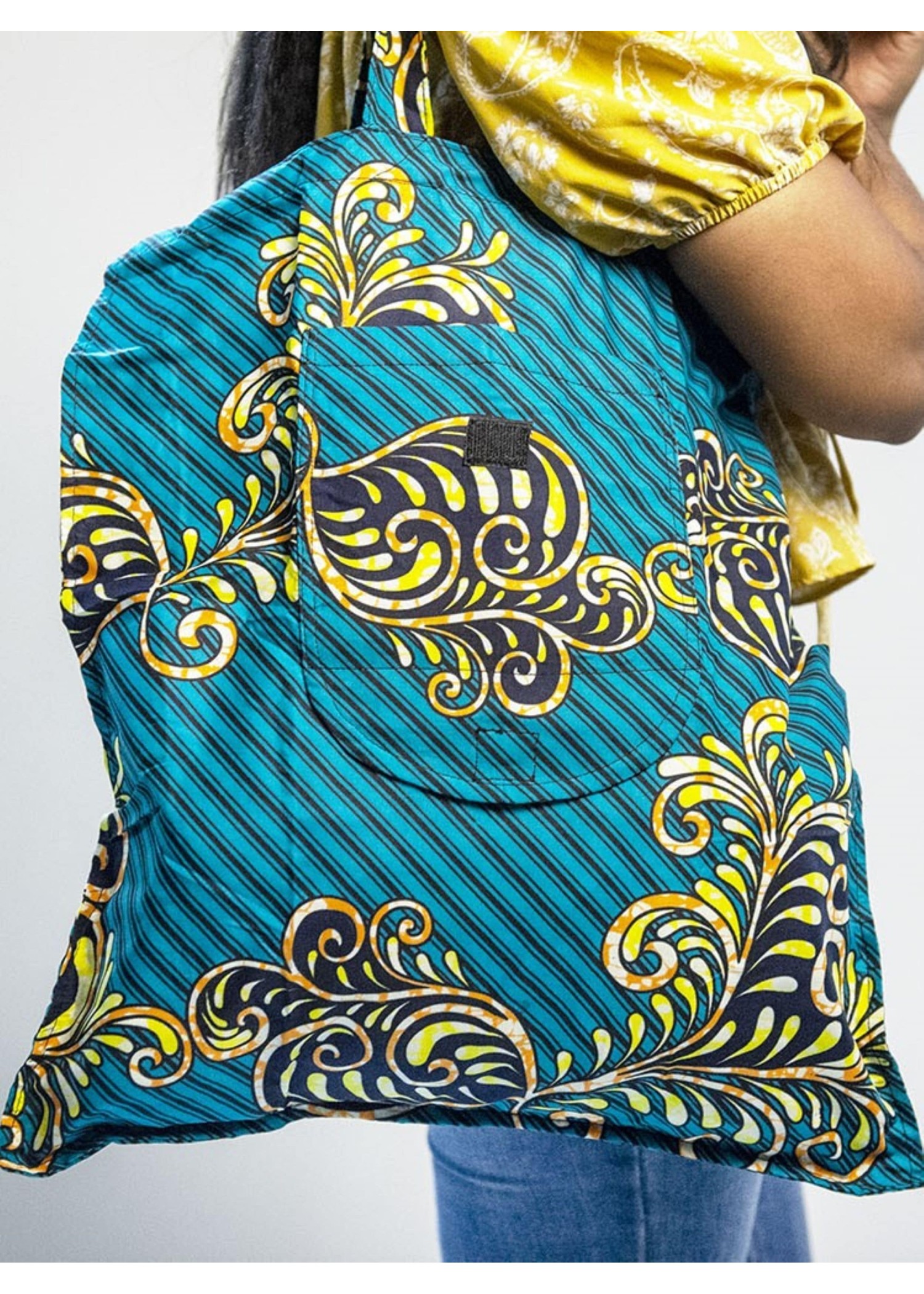 Tote Bag bleu turquoise en tissu wax