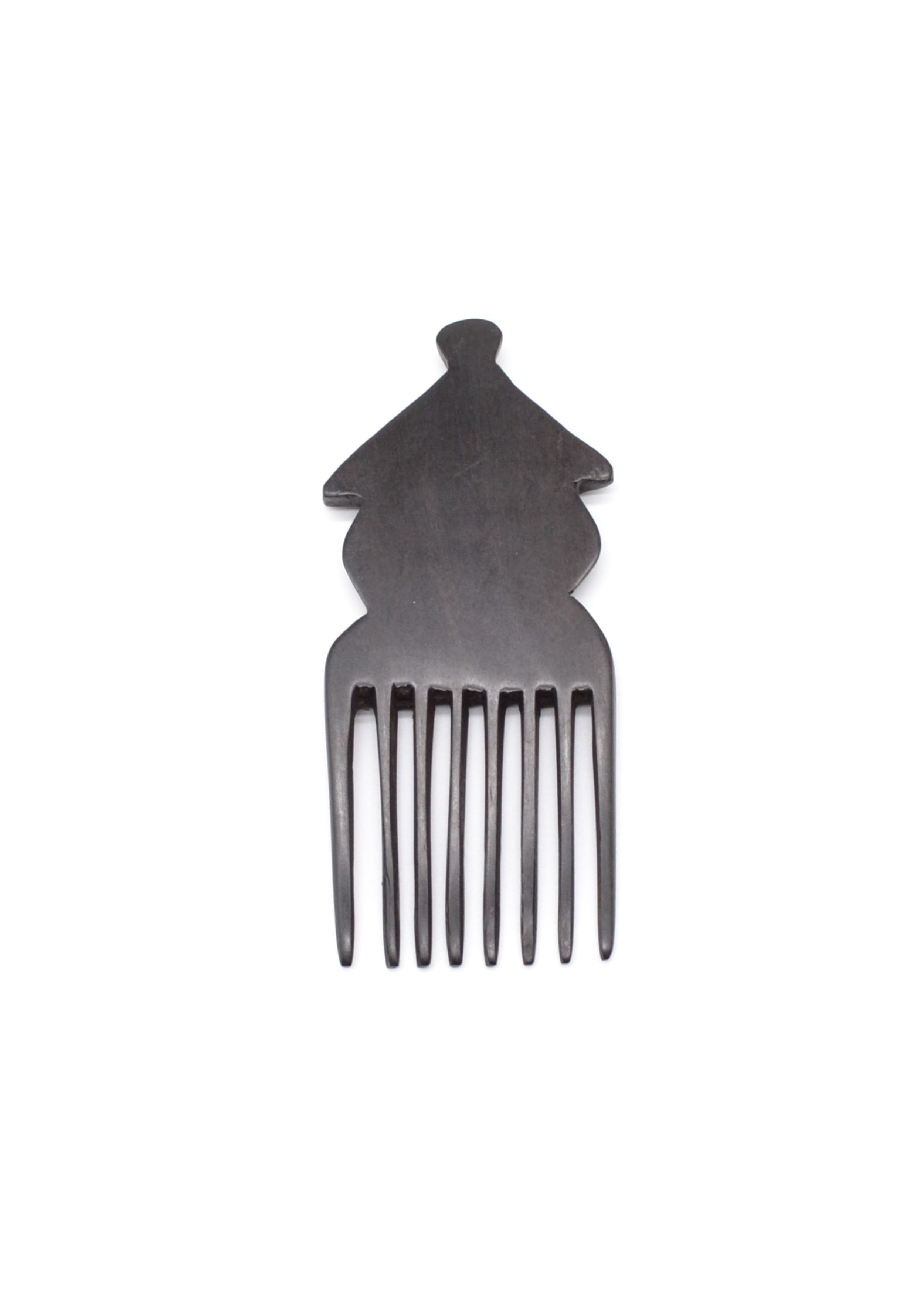 Peigne en bois d'ébène forme case africaine