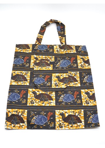 Tote Bag en tissu wax marron et motifs animaliers
