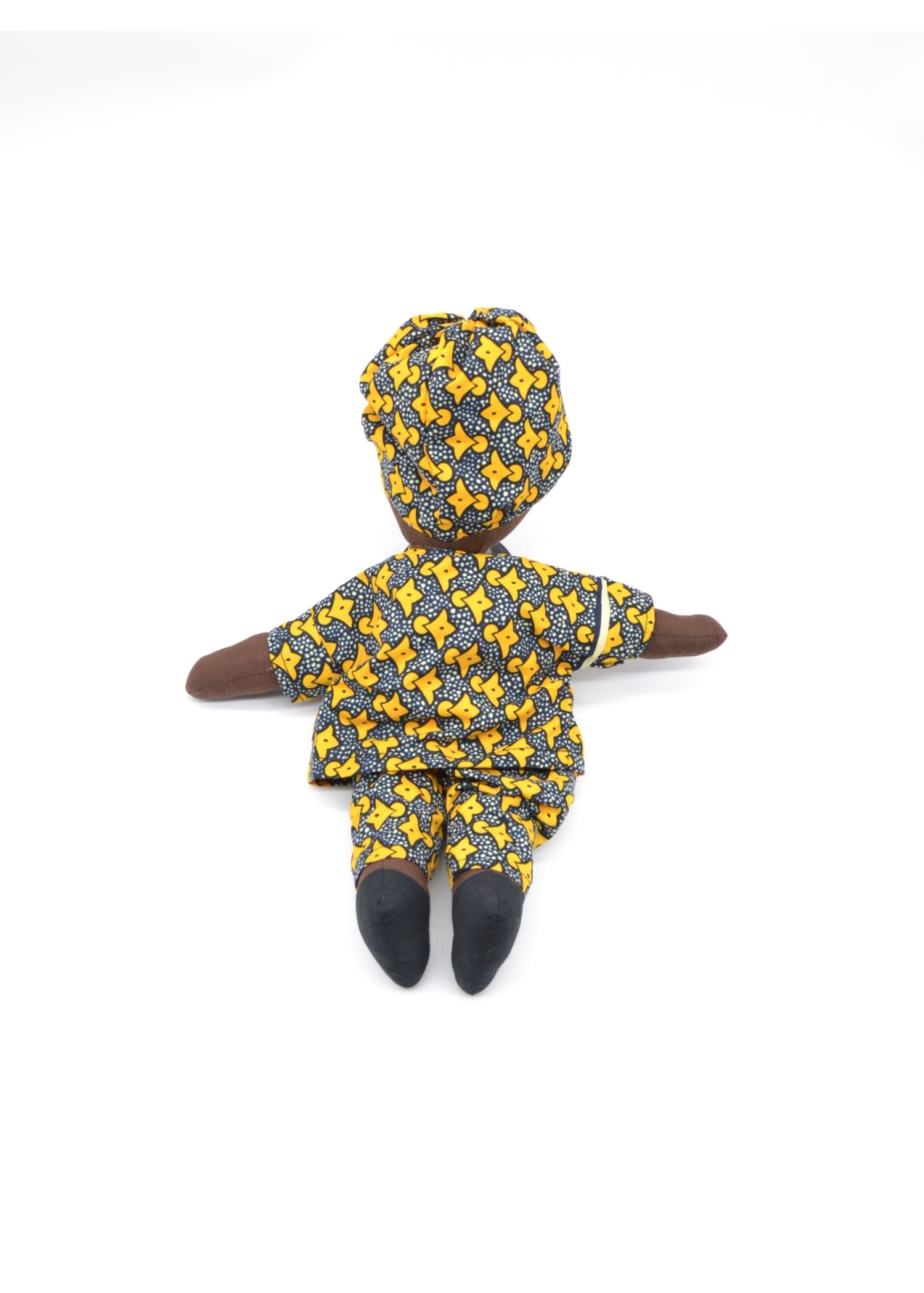 Poupée de Chiffon Noire en Tissu Wax Jaune Poupée de Chiffon Noire en Tissu Wax Jaune