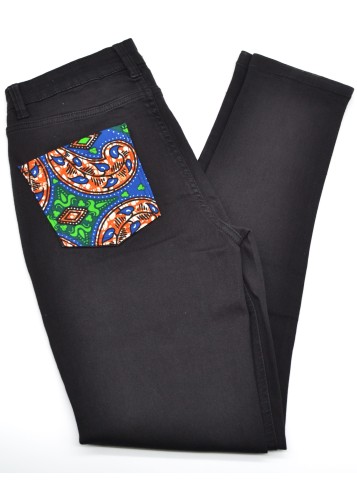 jean noir et tissu wax Femme