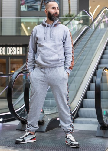 Pantalon de Jogging Gris avec Détails en Tissu Wax