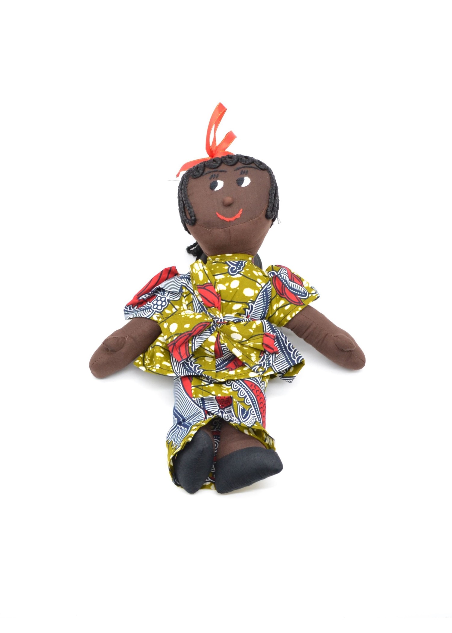 Poupée artisanale avec tenue wax multicolore Poupée artisanale avec tenue wax multicolore