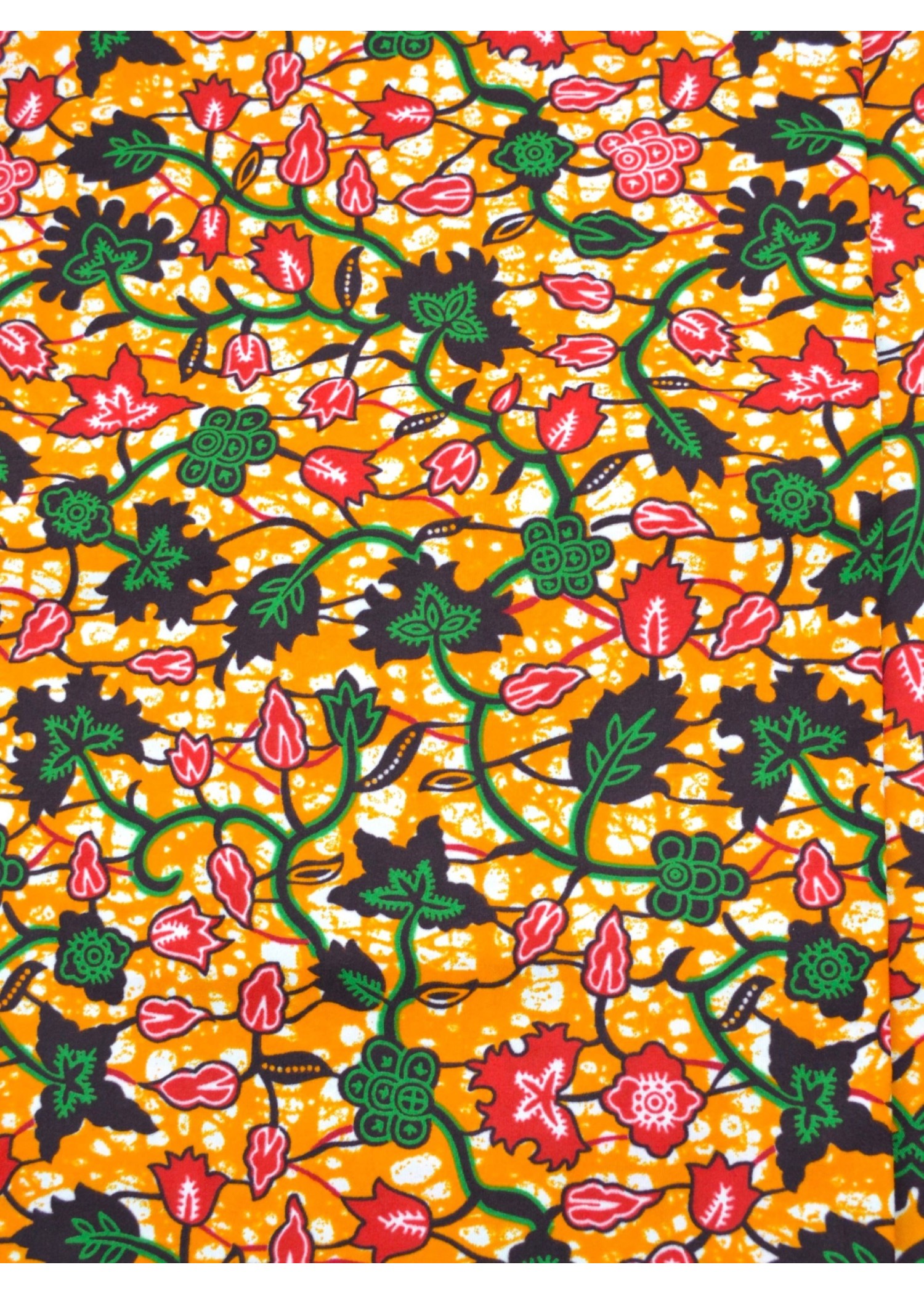 Tissu Wax Orange et Vert aux Motifs Floraux