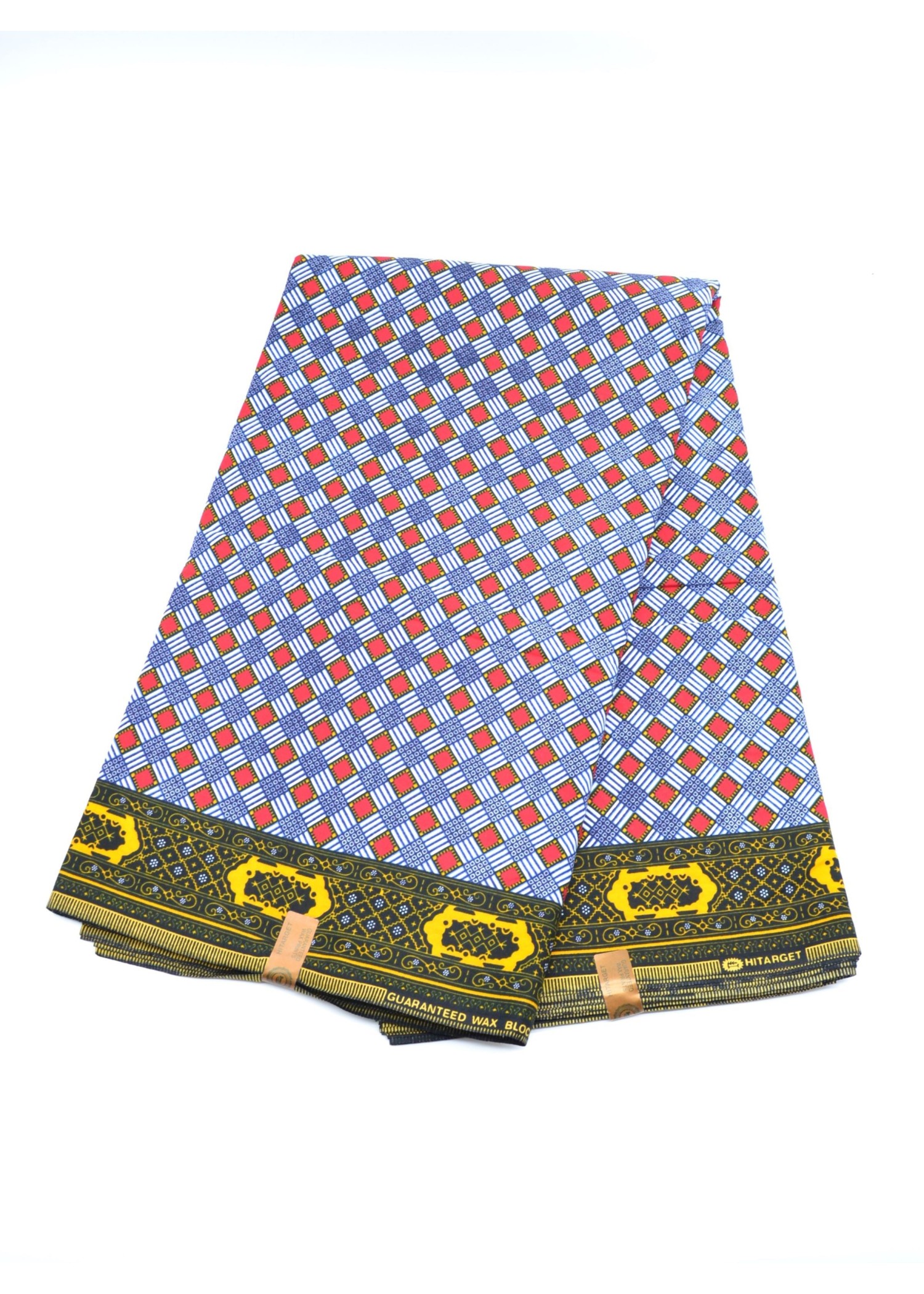 Tissu Wax Carreaux Bleu et Rouge