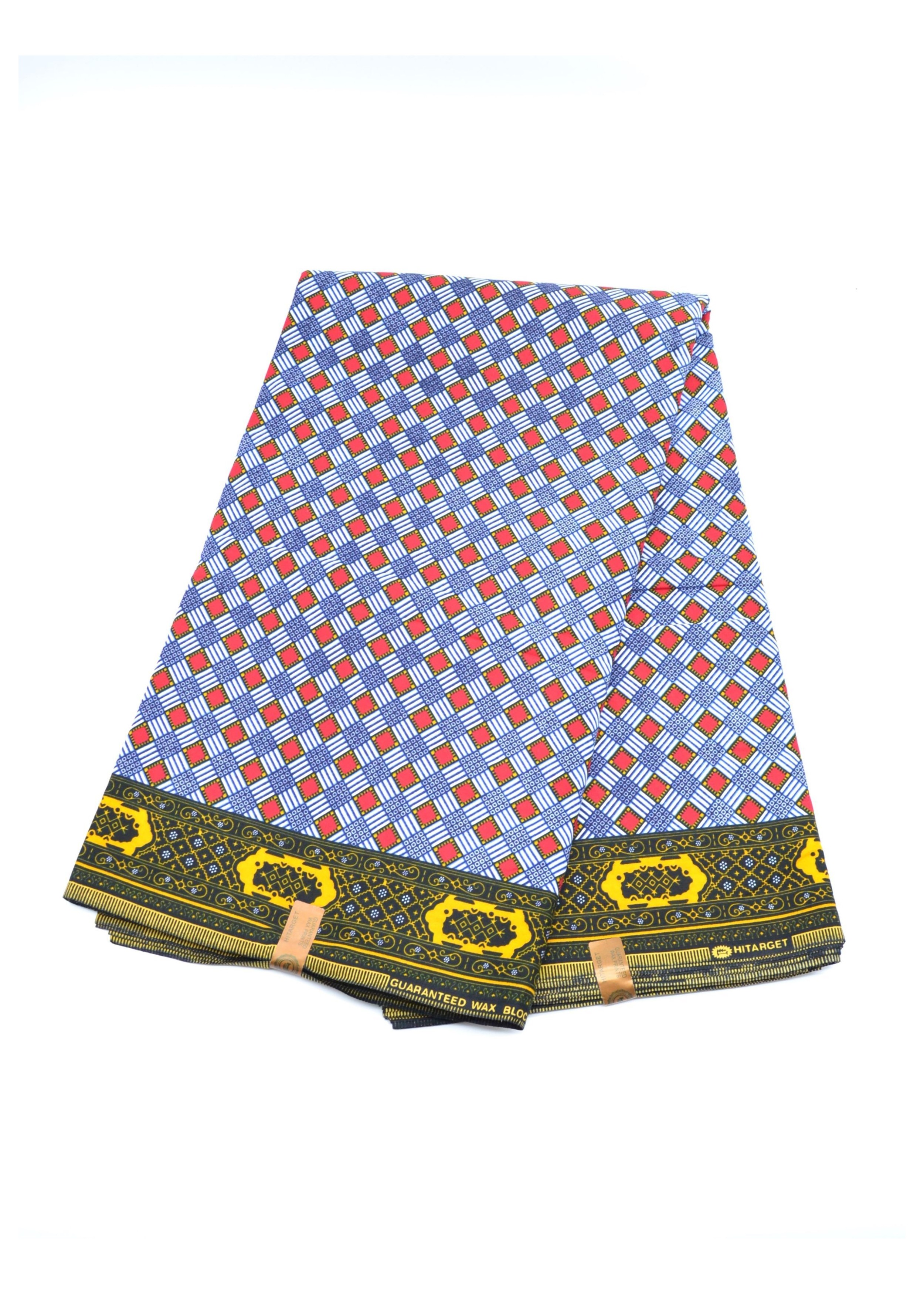 Tissu Wax Carreaux Bleu et Rouge