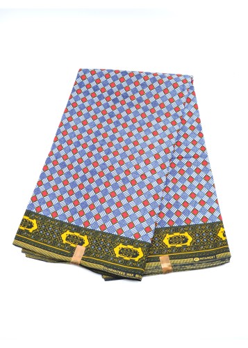 Tissu Wax Carreaux Bleu et Rouge