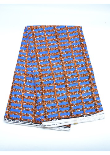 Éclat Rectangulaire : Tissu Wax aux Motifs Bleus et Oranges