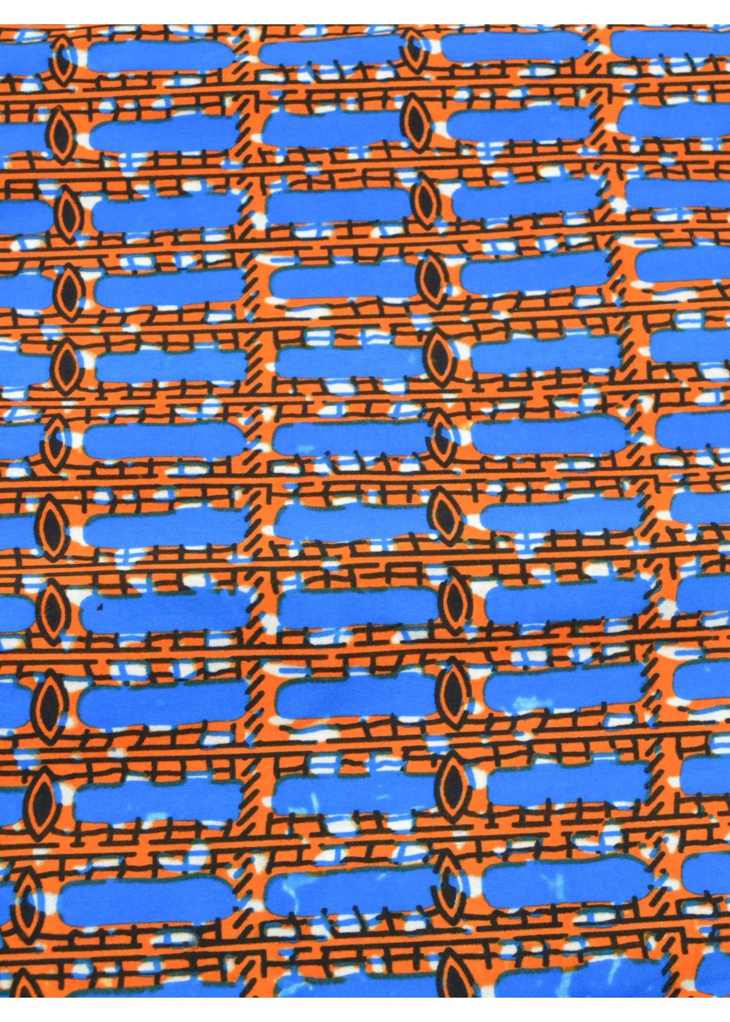 Éclat Rectangulaire : Tissu Wax aux Motifs Bleus et Oranges