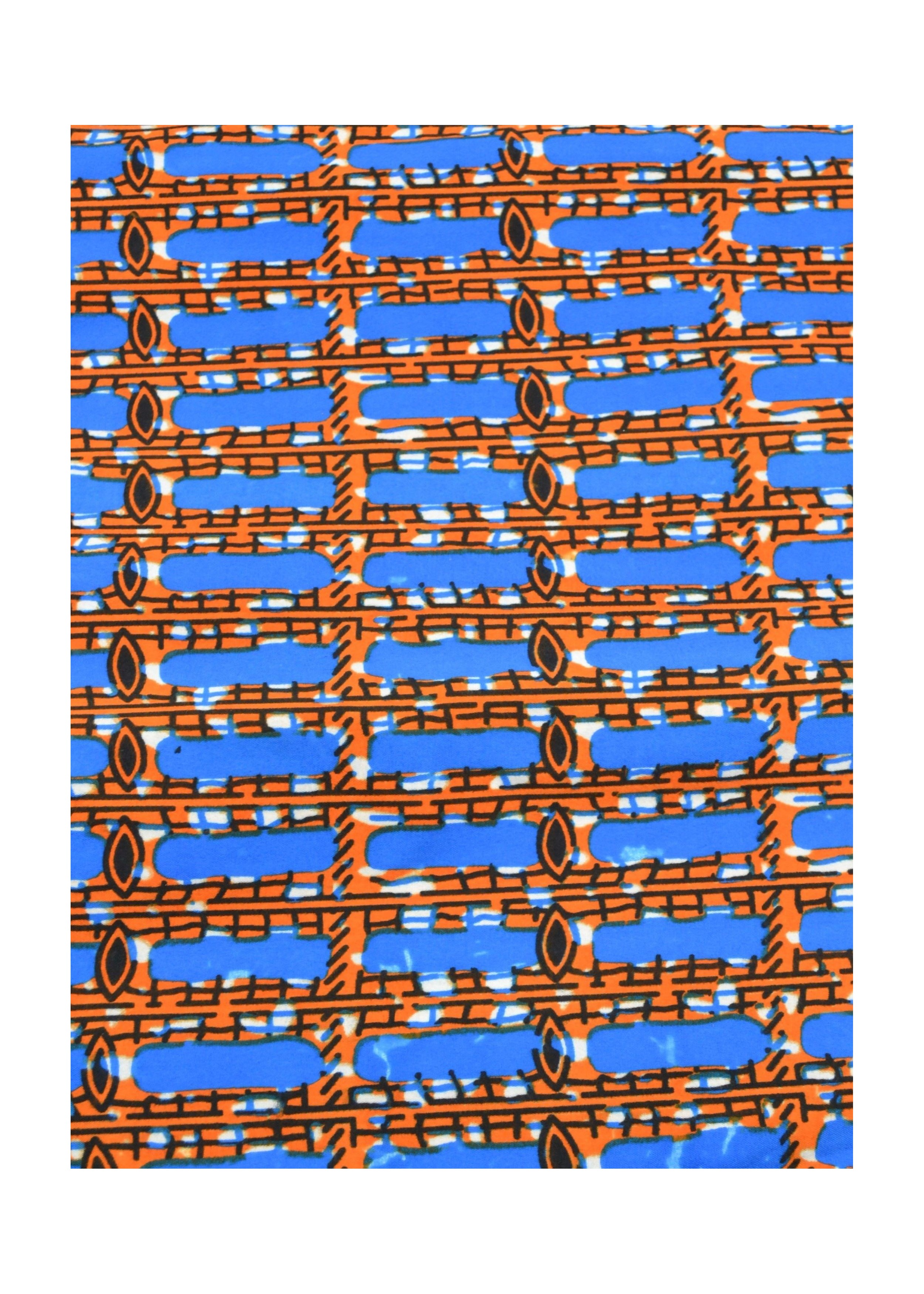 Éclat Rectangulaire : Tissu Wax aux Motifs Bleus et Oranges