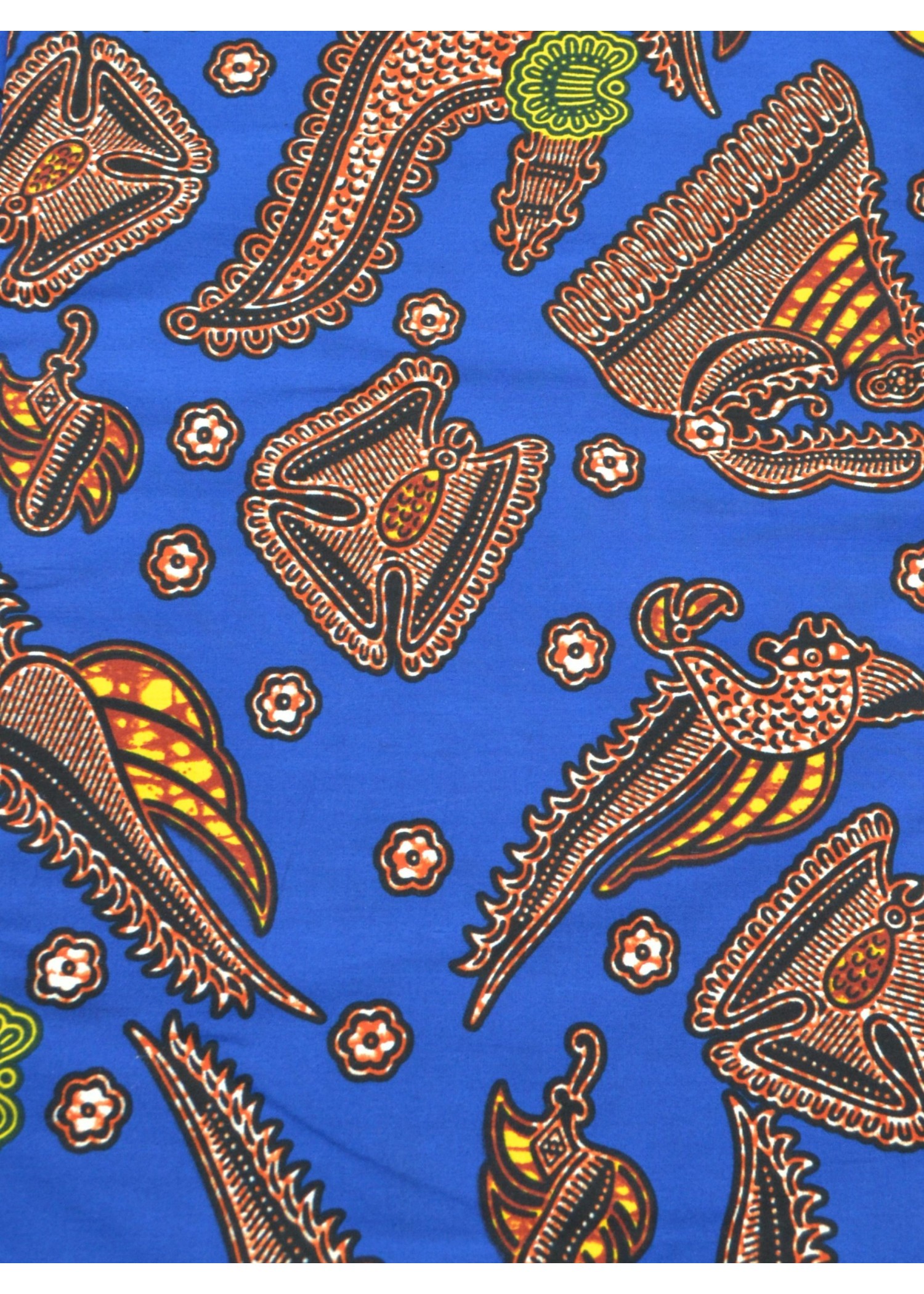 Tissu Wax aux Motifs Animaliers Bleus, Rouges et Jaunes