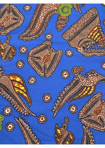 Tissu Wax aux Motifs Animaliers Bleus, Rouges et Jaunes