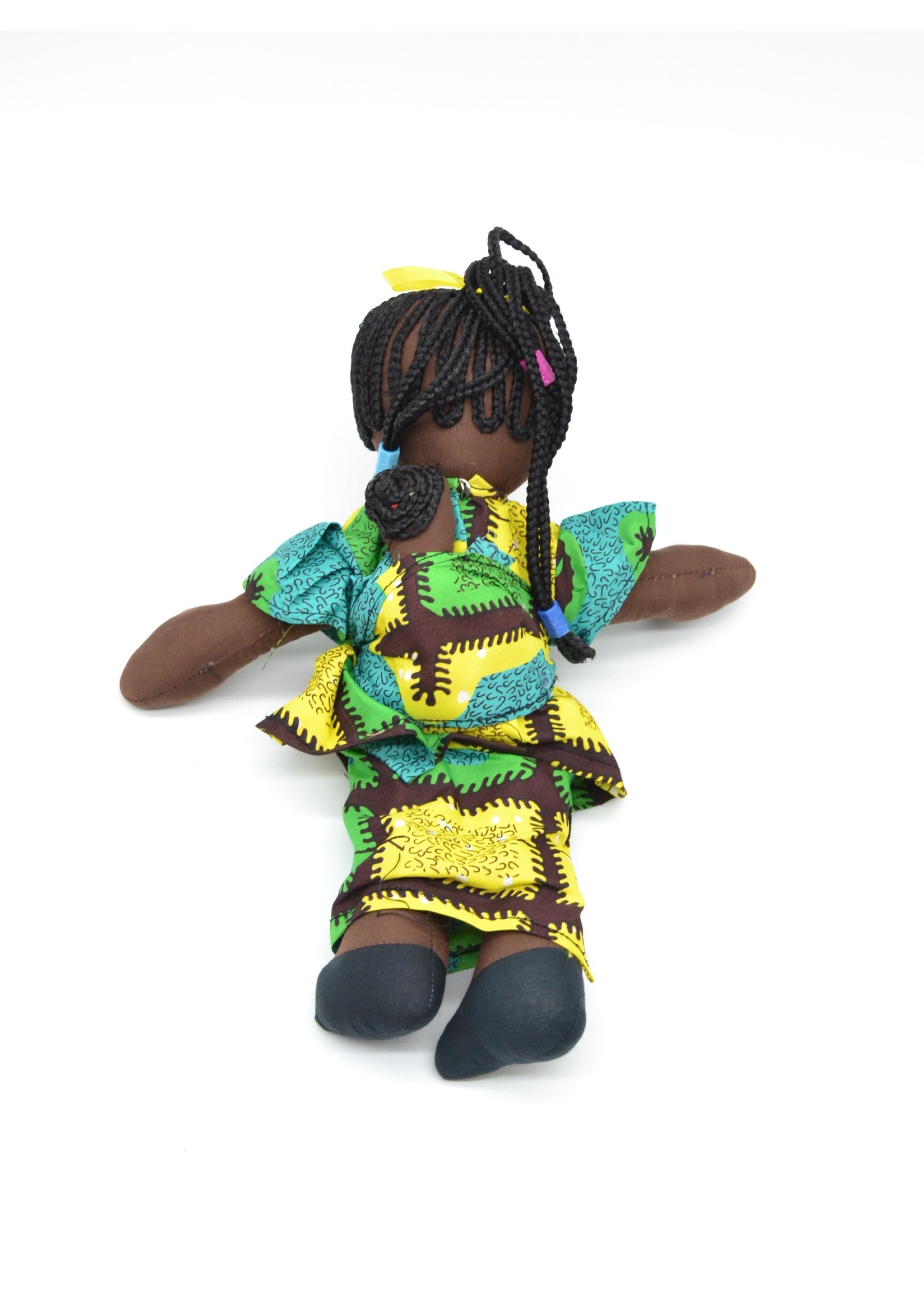 Poupée de Chiffon Africaine en Wax jaune et vert