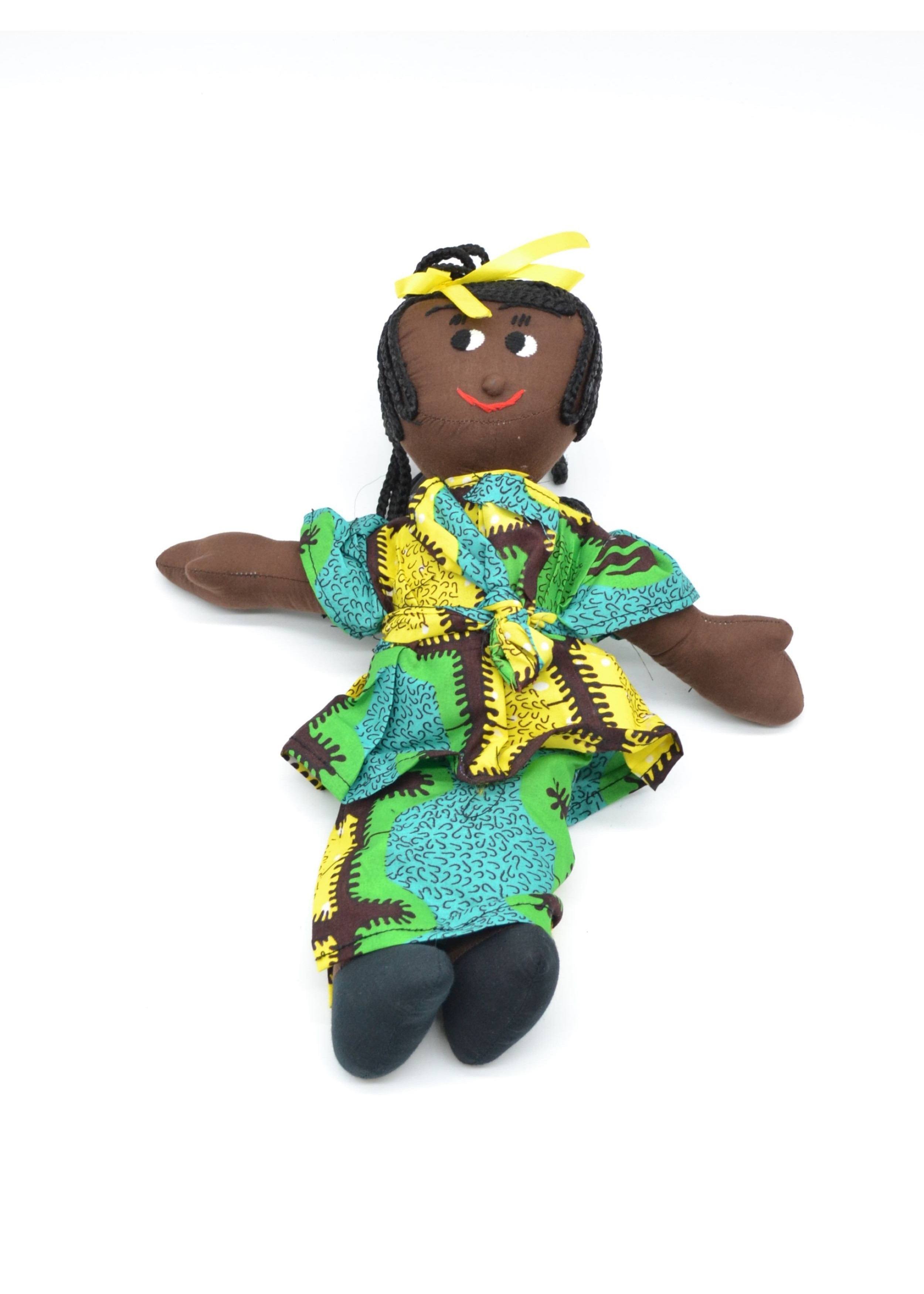 Poupée de Chiffon Africaine en Wax jaune et vert