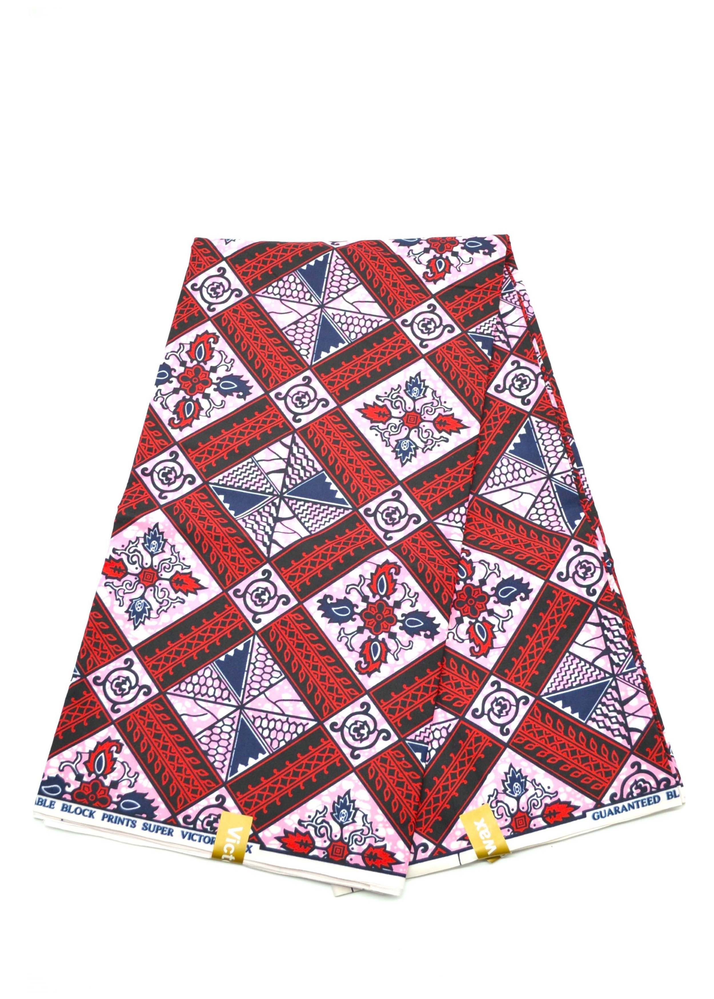 Tissu Wax Géométrique Vibrant rouge et bleu