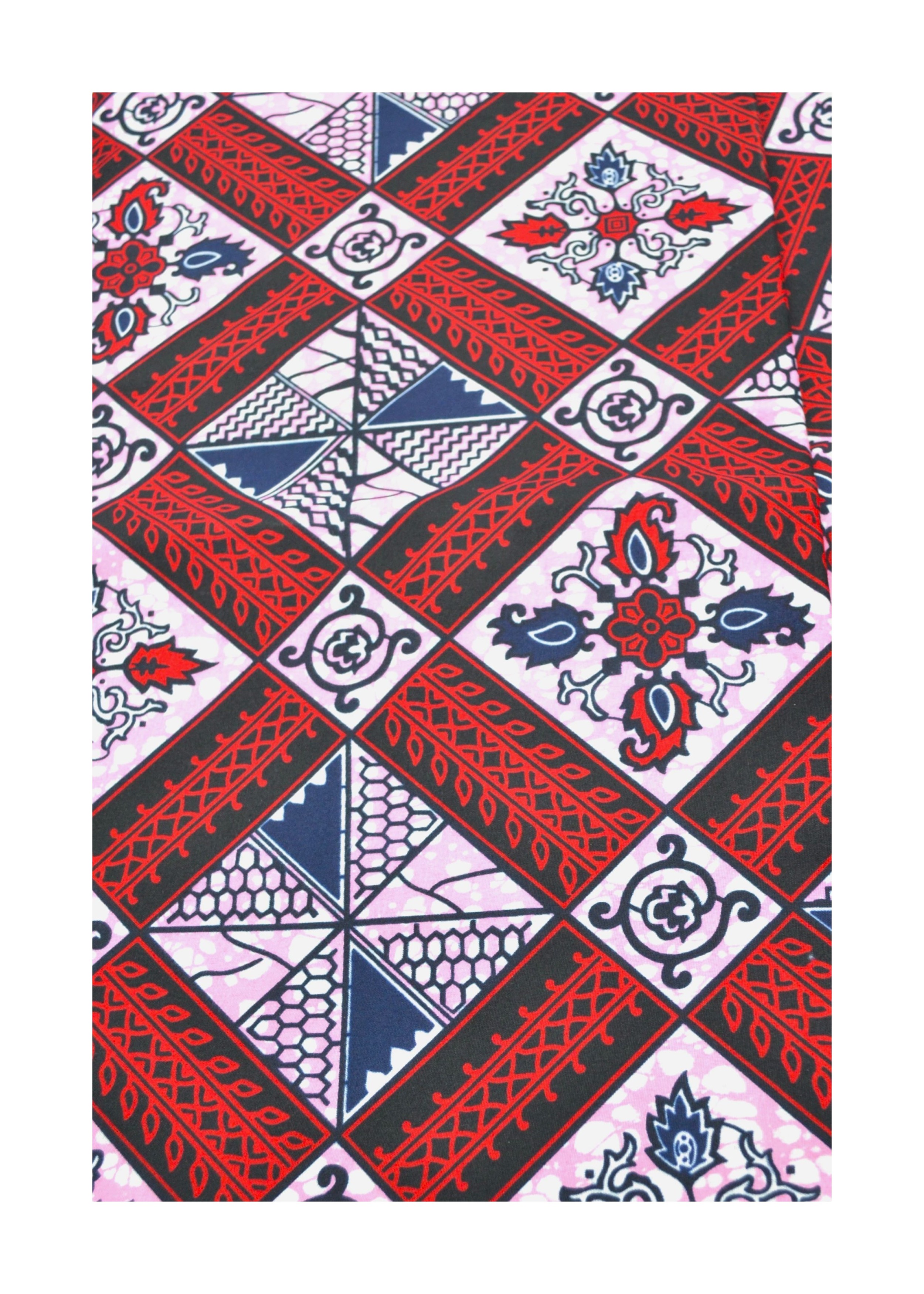 Tissu Wax Géométrique Vibrant rouge et bleu