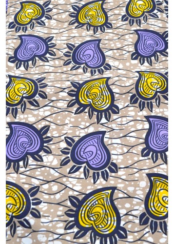 Tissu Wax Cœur Éclatant, jaune et bleu