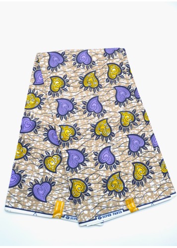 Tissu Wax Cœur Éclatant, jaune et bleu