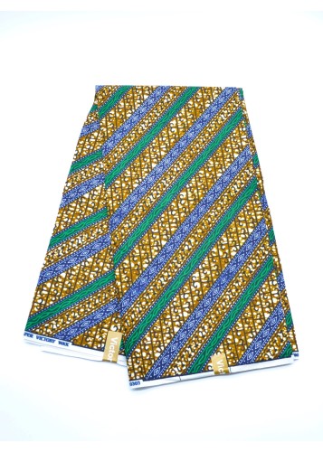 Tissu Wax Géométrique Éclatant bleu, vert et marron