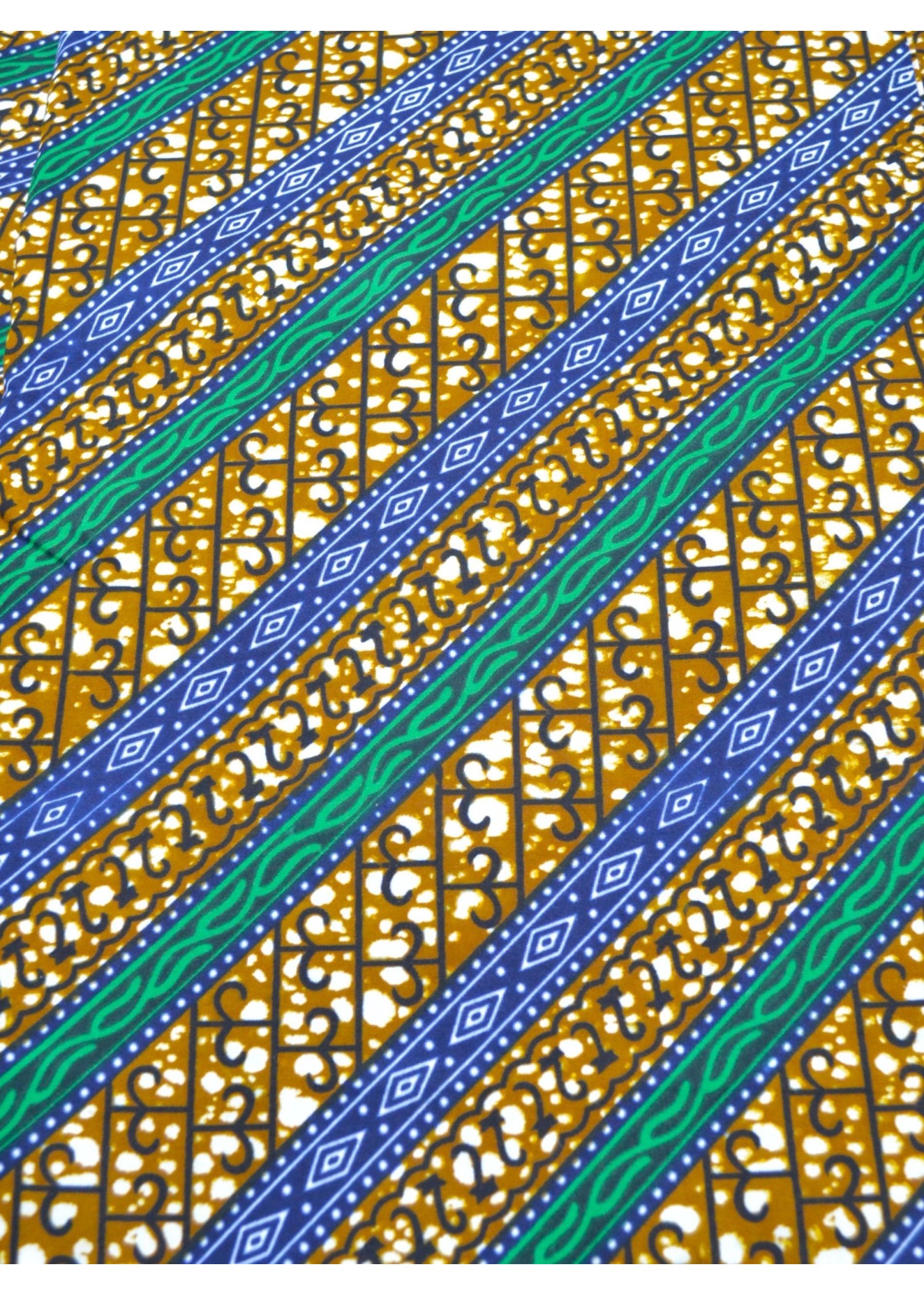 Tissu Wax Géométrique Éclatant bleu, vert et marron