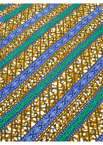 Tissu Wax Géométrique Éclatant bleu, vert et marron