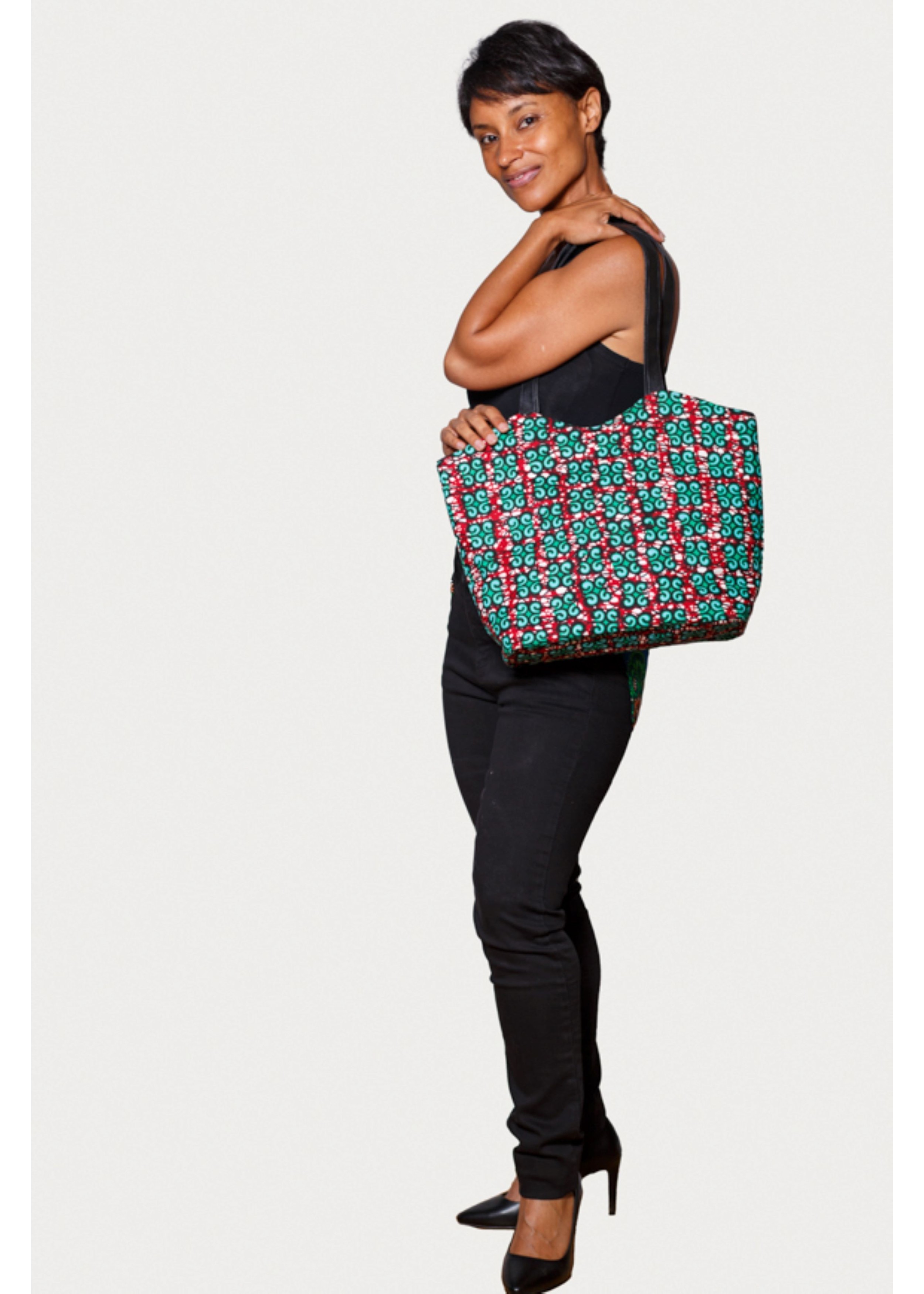 Sac à Main Élégance en tissu Wax Vert et Rouge