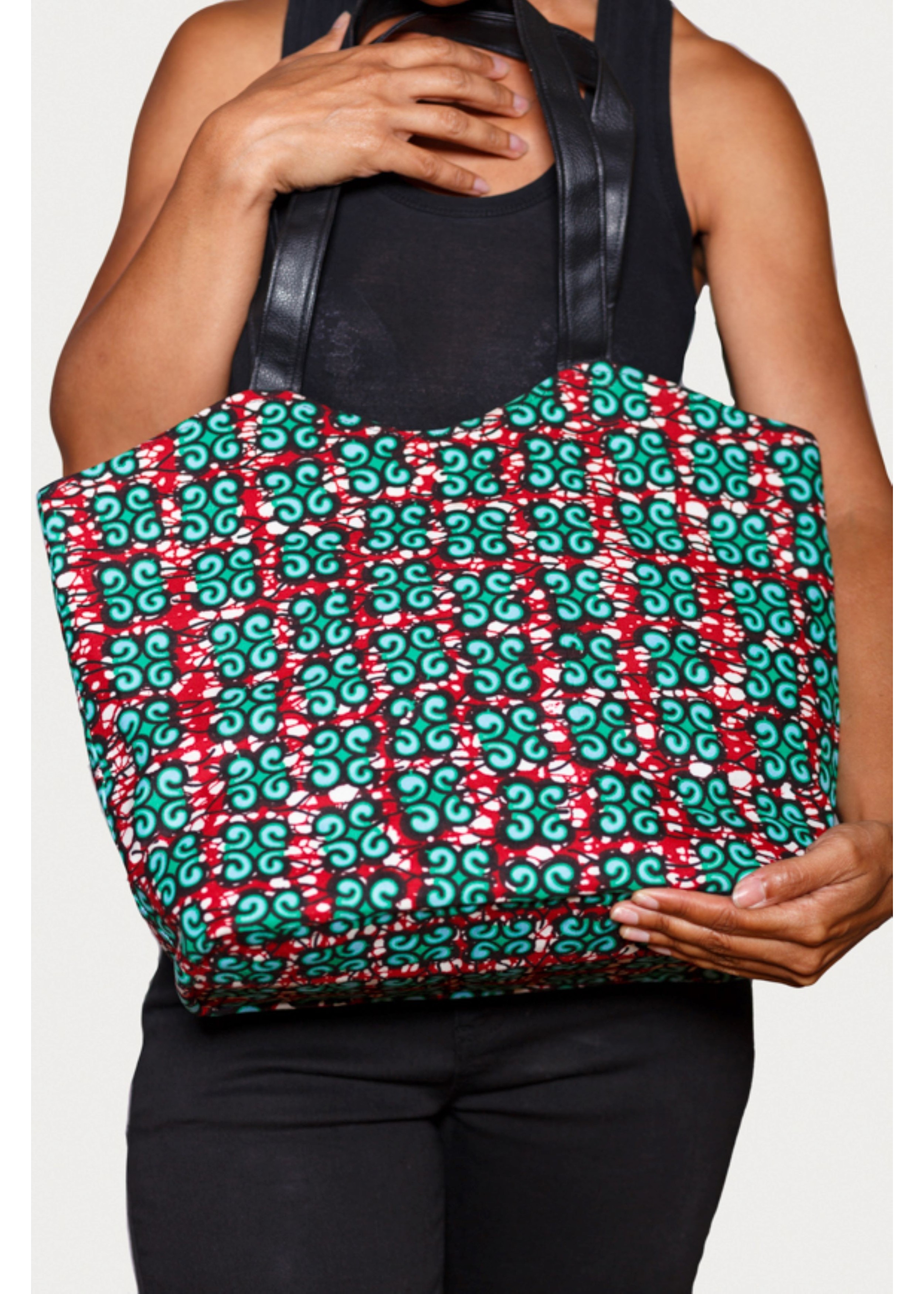 Sac à Main Élégance en tissu Wax Vert et Rouge