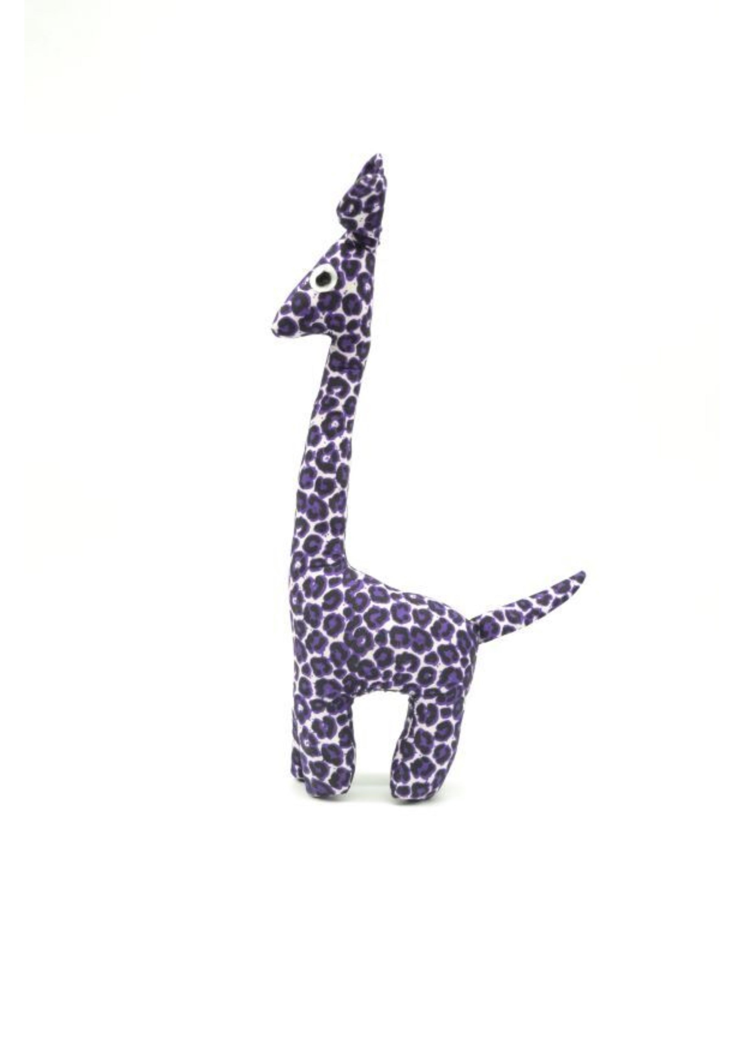 Peluche Girafe en Tissu Wax Violet, Douceur et Décoration