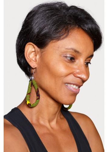 Boucles d'Oreilles Circulaires en Tissu Wax Bleu et Orange