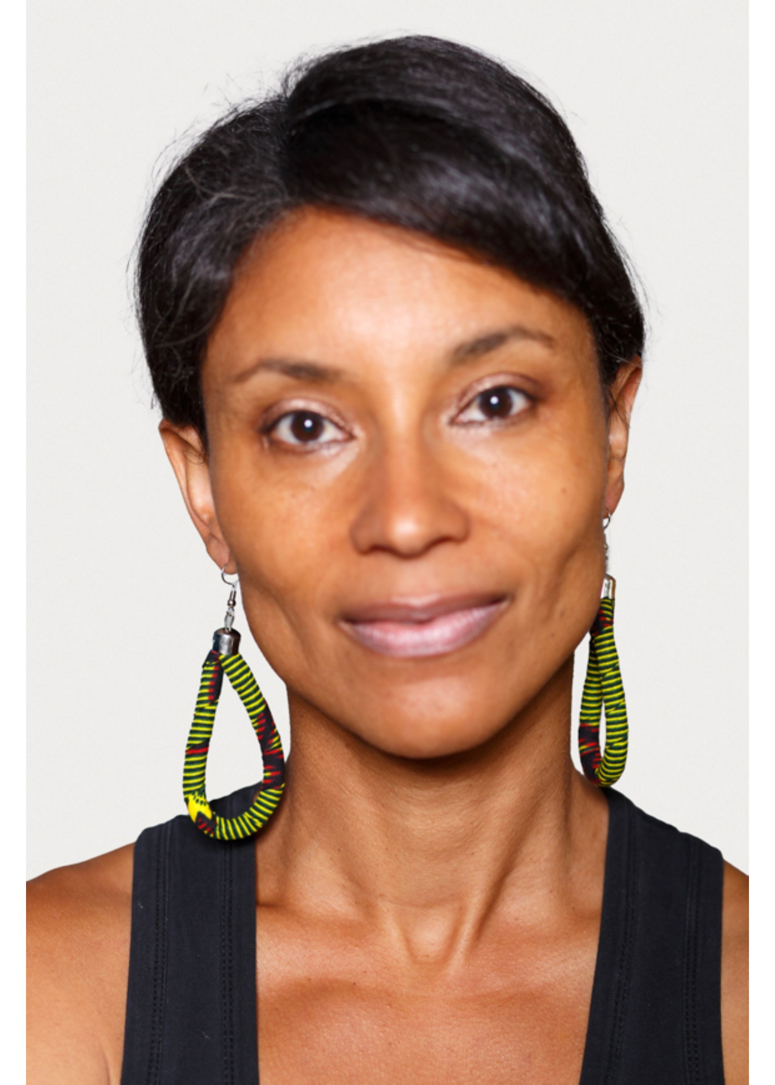 Boucles d'Oreilles Goutte d'Eau en tissu Wax Vert