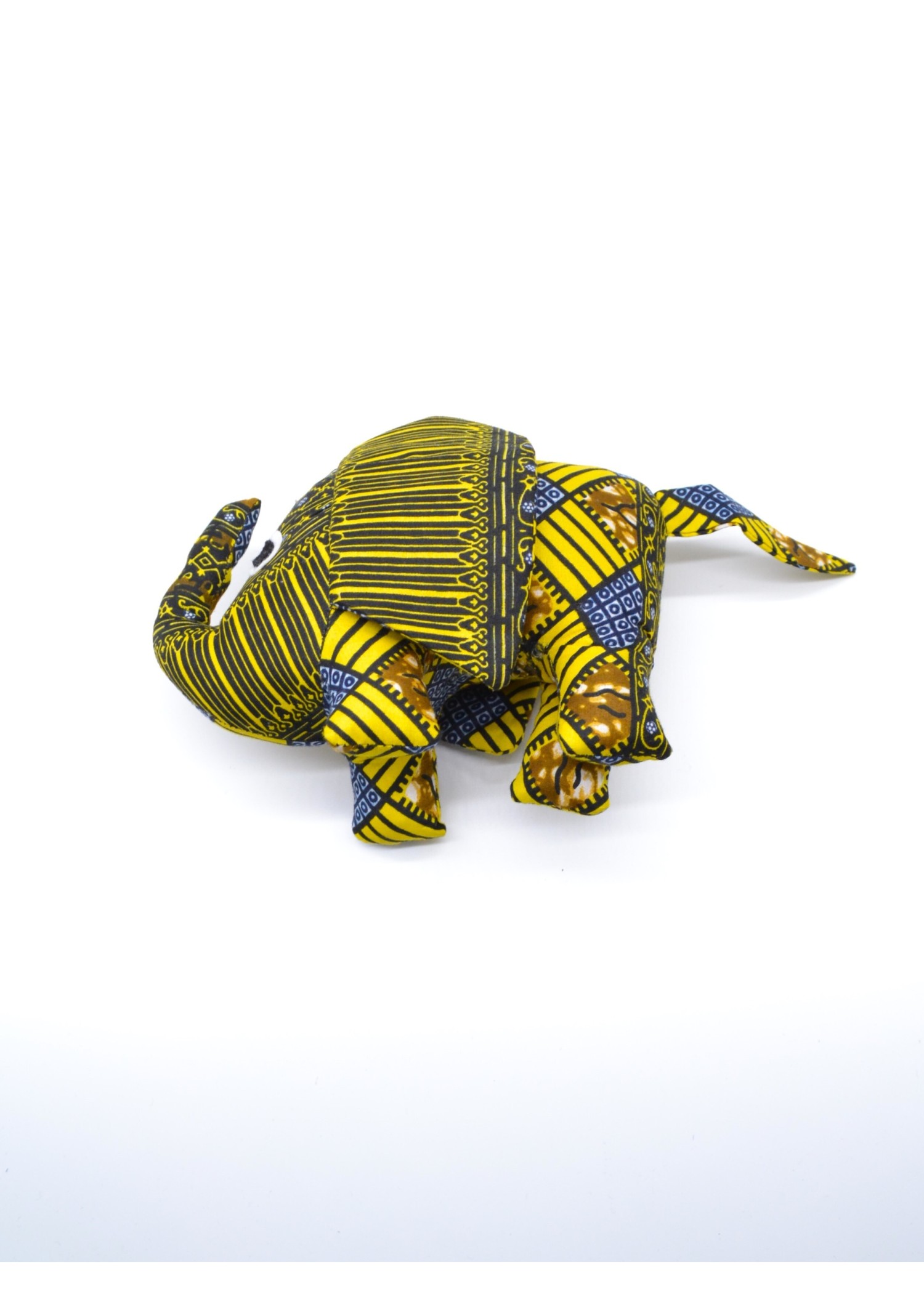Peluche Éléphant en Tissu Wax Jaune Géométrique Peluche Éléphant en Tissu Wax Jaune Géométrique