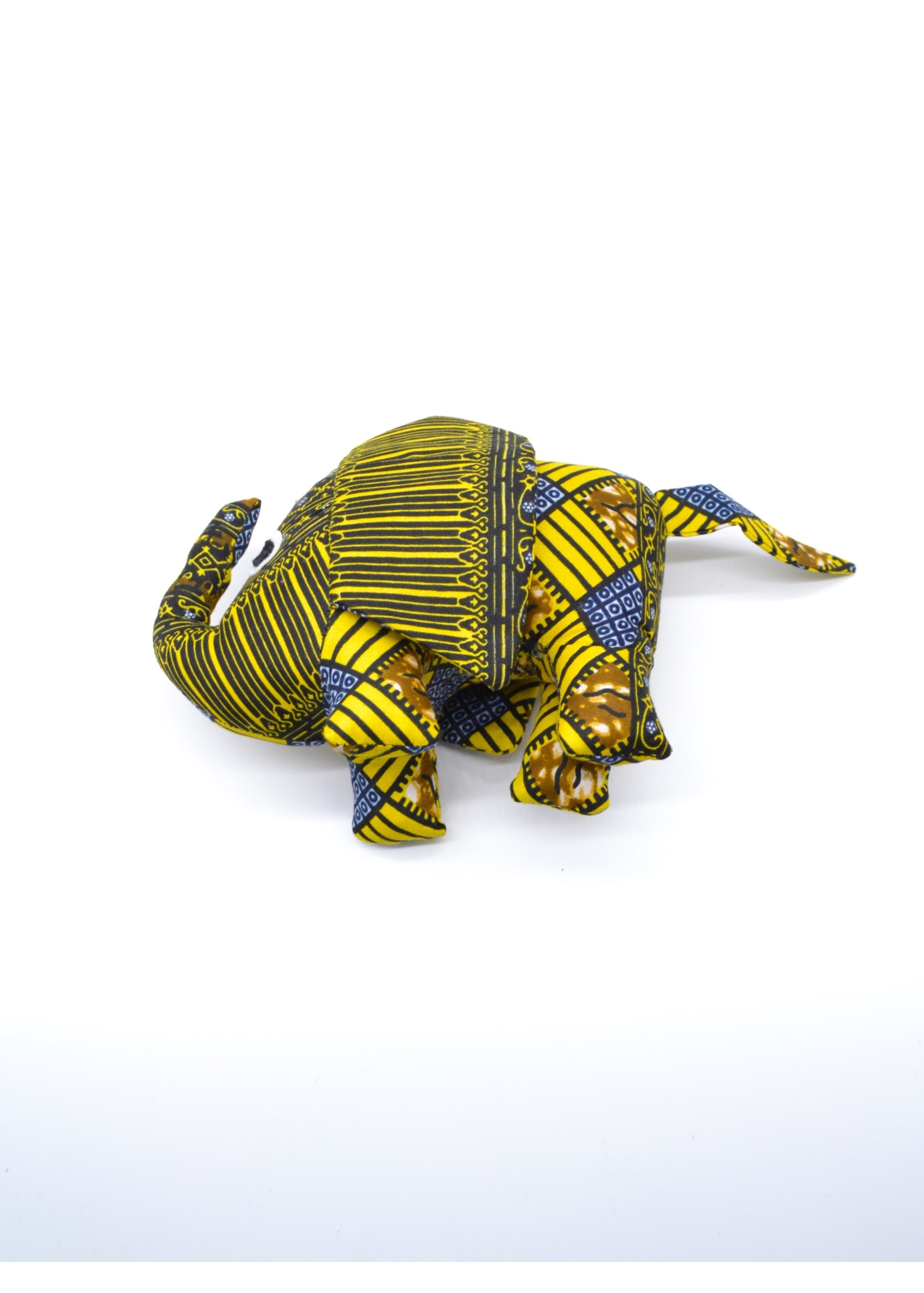 Peluche Éléphant en Tissu Wax Jaune Géométrique