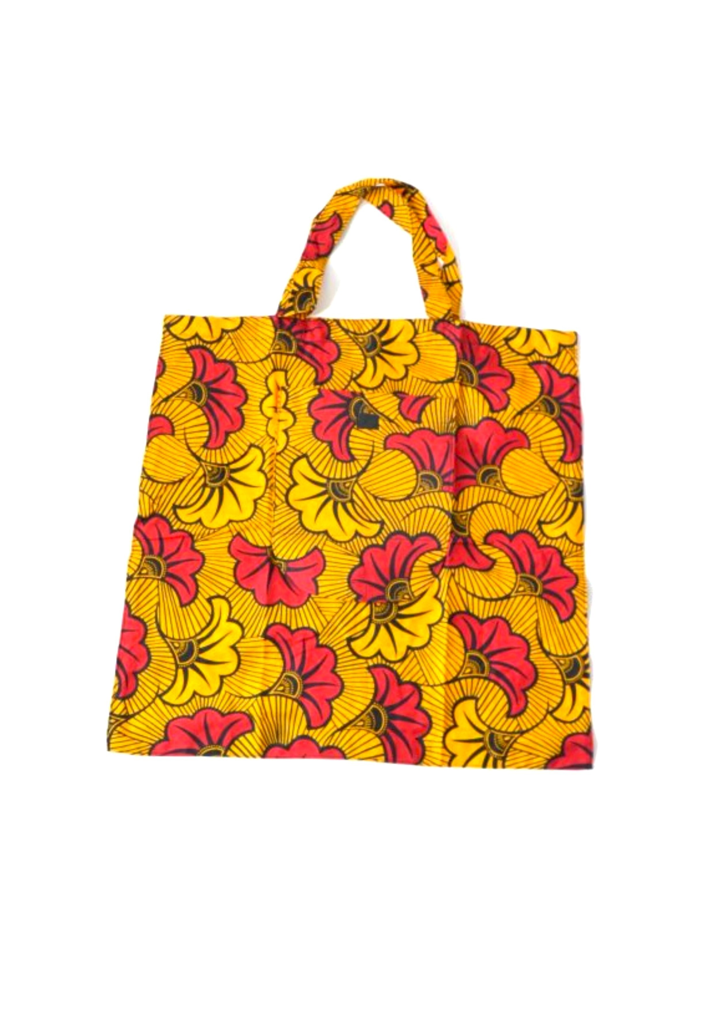 Sac Tote Bag Jaune en Tissu Wax jaune et rouge