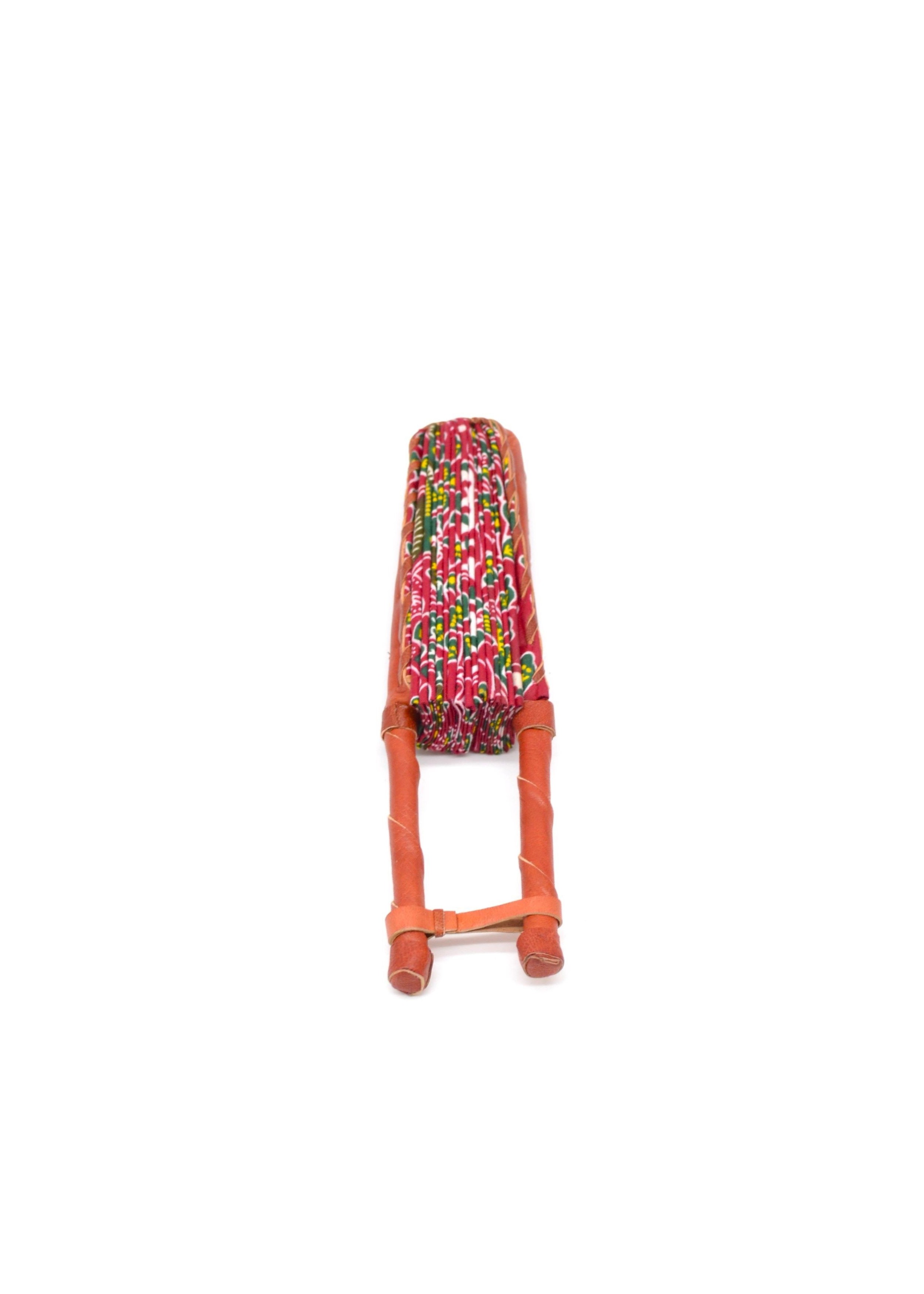 Éventail en Tissu Wax Rose à Motifs Floraux avec Manche en Cuir