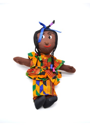 Poupée de Chiffon Noire en Tissu Wax Africain