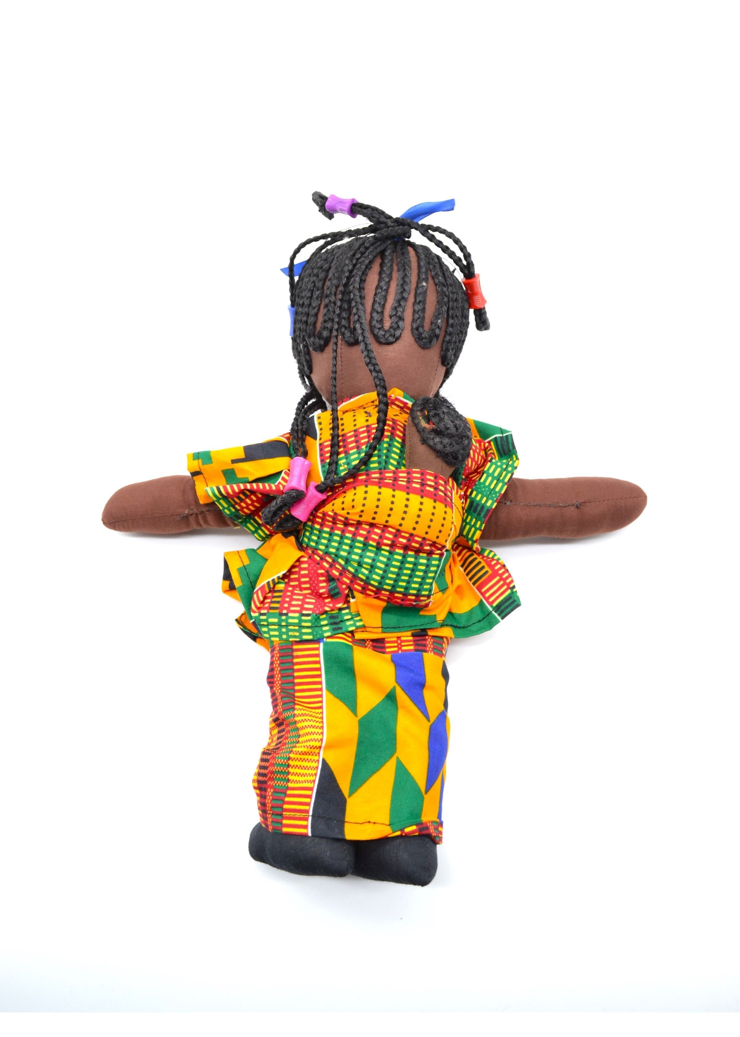 Poupée de Chiffon Noire en Tissu Wax Africain