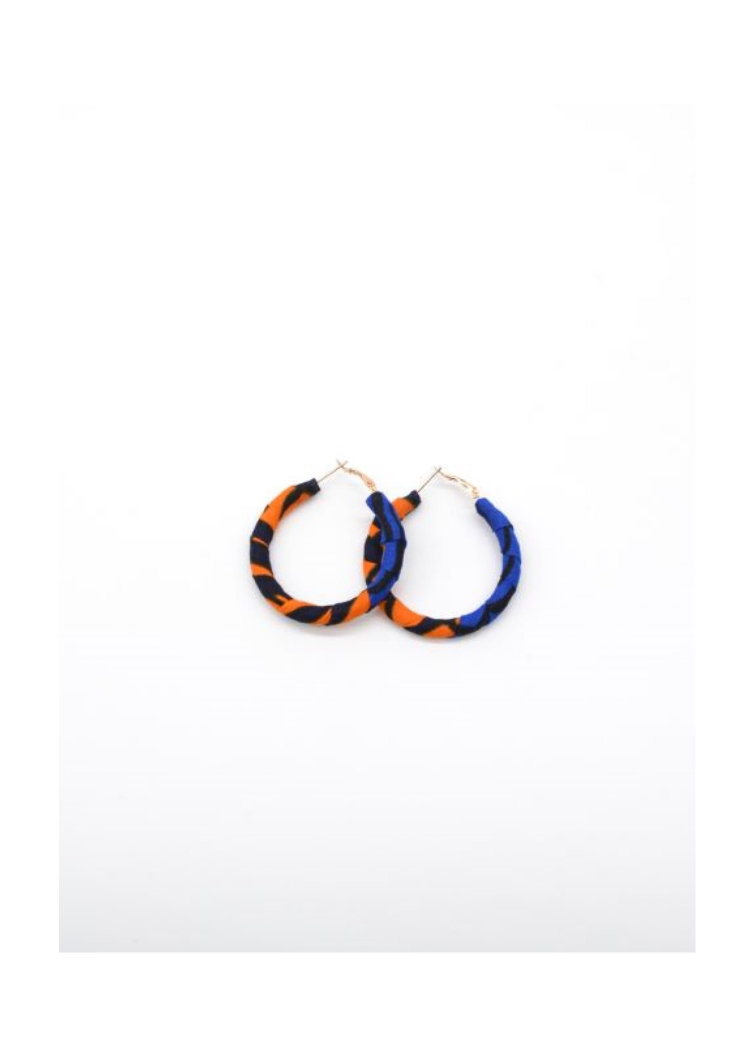 Boucles d'Oreilles Circulaires en Tissu Wax Bleu et Orange