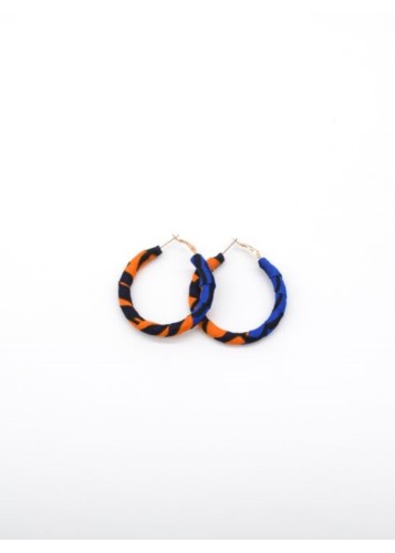 Boucles d'Oreilles Circulaires en Tissu Wax Bleu et Orange