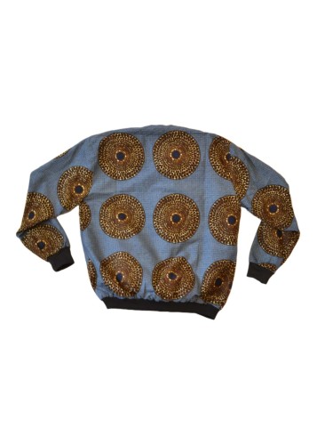 Veste Bombers Homme en Tissu Wax Gris et Marron – Motifs Circulaires