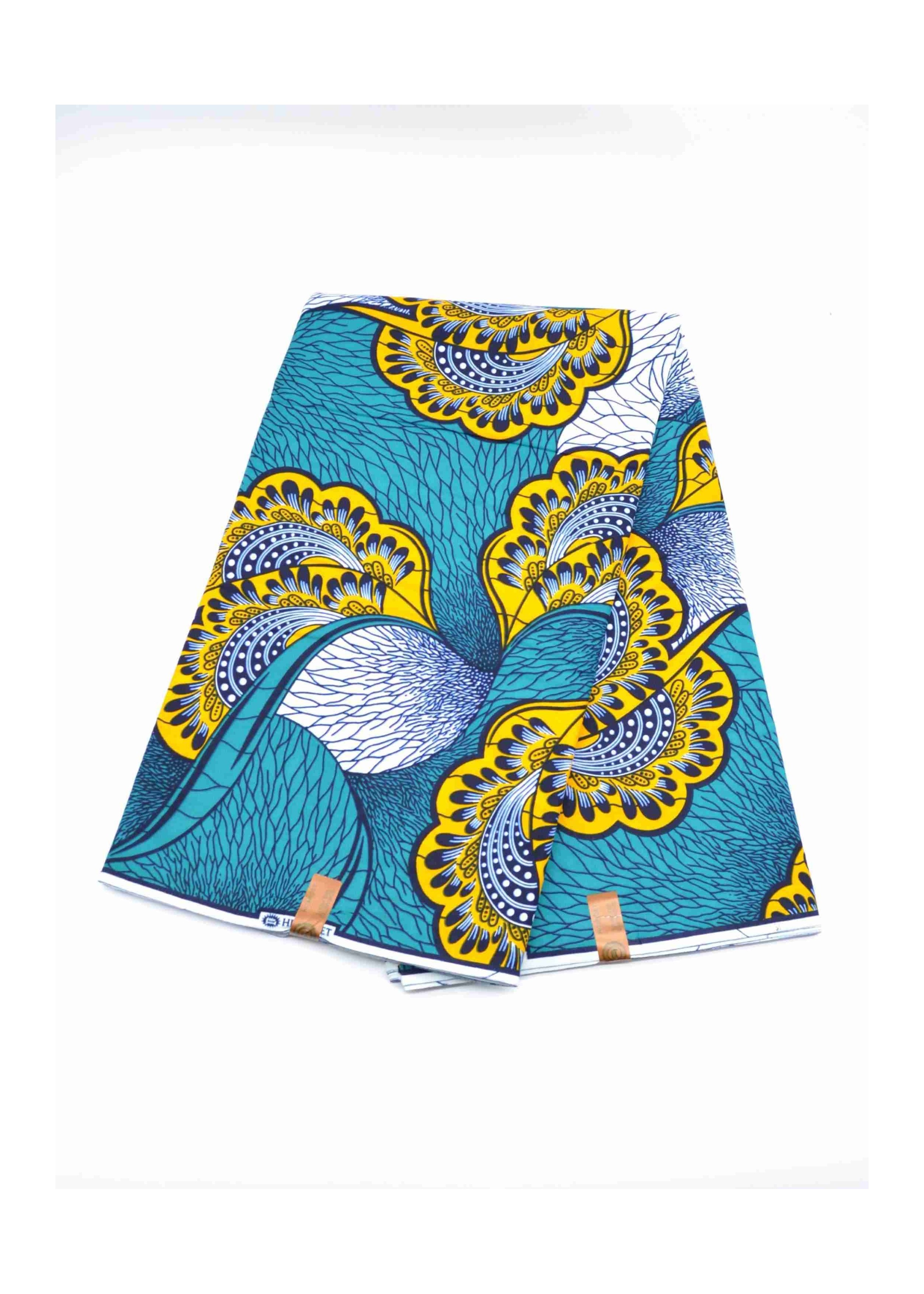 Tissu Wax Bleu Turquoise et Jaune – 100% Coton