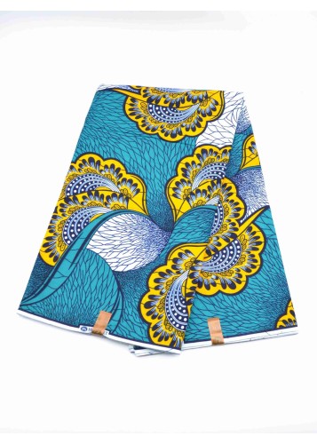 Tissu Wax Bleu Turquoise et Jaune – 100% Coton
